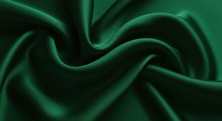 Fototapeta premium Green satin fabric with soft waves and smooth texture, close-up view 