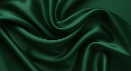 Obraz premium Luxurious green satin fabric with soft folds and flowing smooth texture 