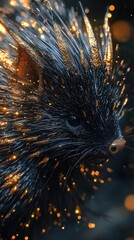 An artistic portrait of an adorable hedgehog creature with golden accents