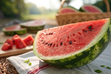 Refreshing summer picnic with fresh watermelon slices on a sunny afternoon