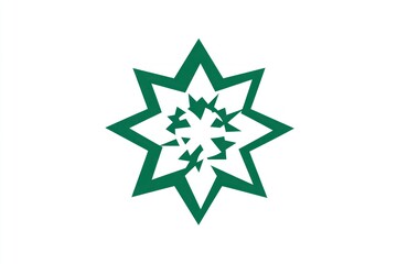 Obraz premium Green eight-pointed starburst symbol on white background