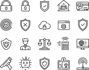 Security Line Icons Set - Editable Stroke, Cyber Safety Symbols Collection