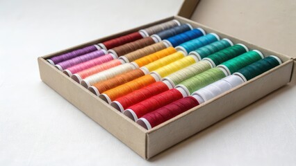 Colorful Thread Spools in Box
