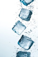 Obraz premium Falling ice cubes create refreshing splash, capturing dynamic mo