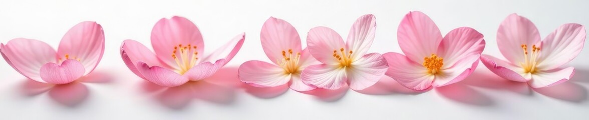 Delicate flower petals unfolding on a pristine white surface, nature, botanical photography, delicate flowers