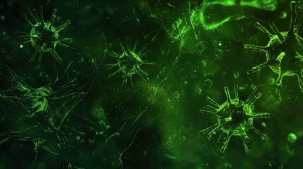 Microscopic virus background with detailed 3D cells and glowing particles &mdash; ideal for medical, scientific, and healthcare-themed designs or educational visuals
