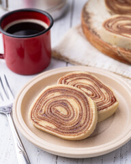 Bolo de rolo, typical brazilian northeast roll cake filled with guava cream