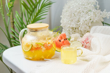 Fruit tea on a monochrome background