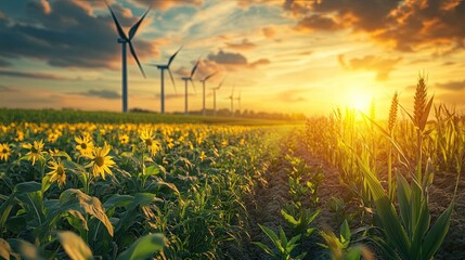 Biofuels as a renewable energy source, derived from organic materials like algae and agricultural waste, providing sustainable alternatives to fossil fuels and reducing greenhouse gas emissions.