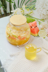 Fruit tea on a monochrome background