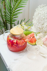 Fruit tea on a monochrome background