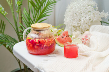 Fruit tea on a monochrome background