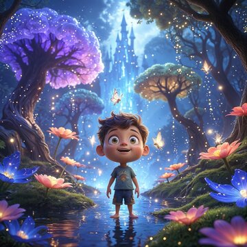 Litte boy imaging about  fantacy dream world 