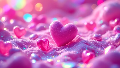 Fototapeta premium Pink Glitter Hearts Romantic Valentine Background