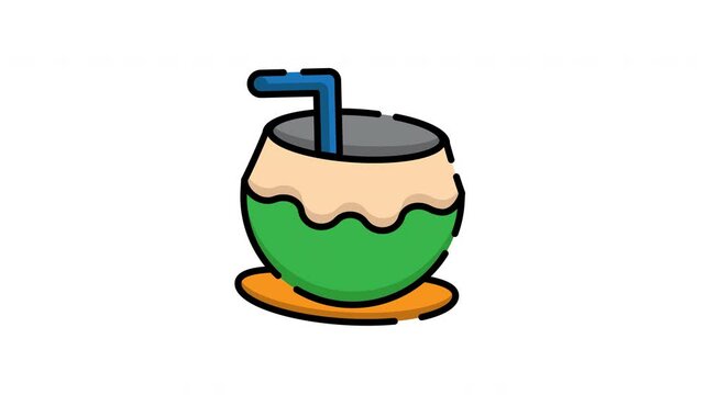 animation green coconut and straw 2d minimalist illustration motion graphic