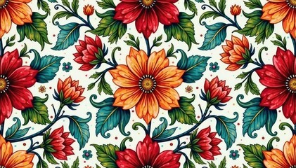 Intricate floral textile design, repeating seamlessly , floral, pattern