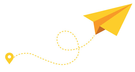 Paper plane fly or following a path. Vector illustration