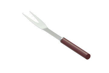 Single carving fork isolated on white background. Barbecue accessory. Cooking equipment. 3d render