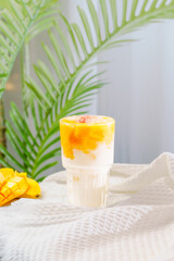 Fruit sundae on a simple background