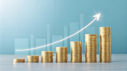 Golden Coins Increasing in Value on a Soft Focus Background  