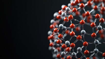 A close-up view of a molecular structure featuring red and gray atoms connected by bonds, highlighting scientific concepts in chemistry and molecular biology.