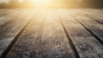 Obraz premium Golden Sunlight on Weathered Wooden Planks