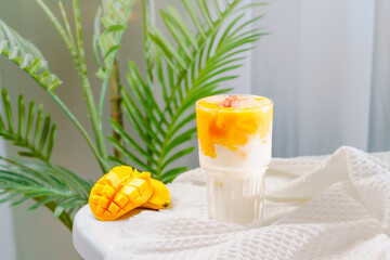 Fruit sundae on a simple background