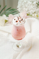 Fruit sundae on a simple background