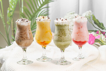 Fruit sundae on a simple background