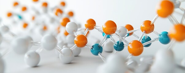 A close-up view of a molecular structure featuring colorful atoms, illustrating the complexity of chemical compositions.