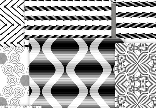 Seamless Pattern Collection with Simple Black and White Geometric Shapes