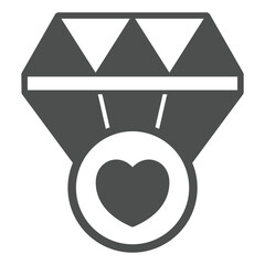 Diamond gemstone with heart bubble solid icon, mother day concept. Vector graphics. Gem stone jewelry sign on white background, glyph style icon for mobile or web design.