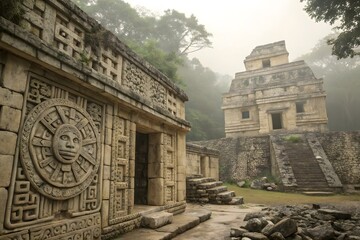 Ancient Mayan Ruins in the Mist
