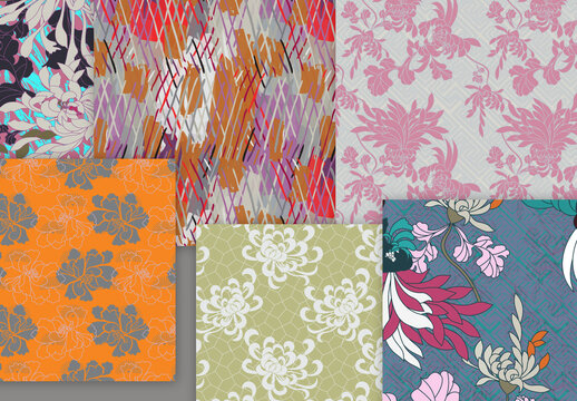 Seamless Pattern Floral Motifs Big Aster Flower