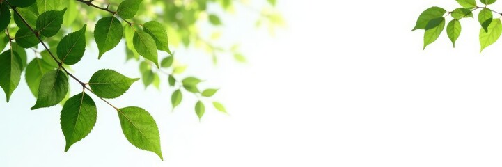 Naklejka premium Isolated branches with green leaves against a white background, natural elements, foliage, trees