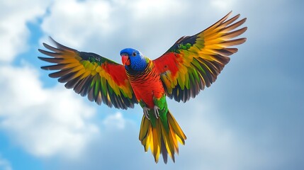 Fototapeta premium Vibrant rainbow lorikeet flutters wings with radiant colors image