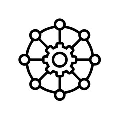 Deep learning icon depicting a gear with connected nodes on a minimalistic background
