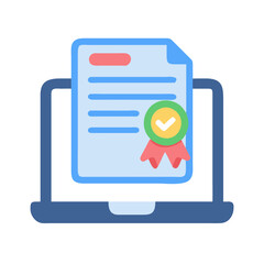 Digital certificate icon representing online credentials with a laptop and badge
