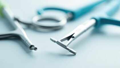 Close-up sterile veterinary instruments on white, animal, medical tools