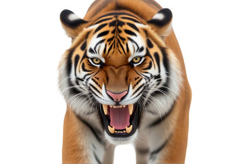 Obraz premium Aggressive Tiger Close-Up on Black Background