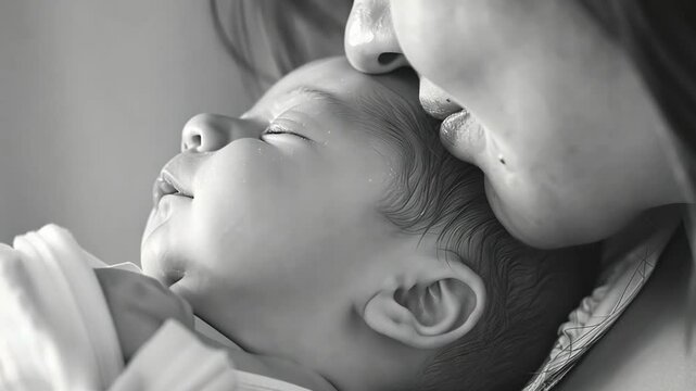 Schwarz-wei&szlig; Video einer Mutter die ihr Baby k&uuml;sst
