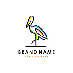 Stork logo colorful line art monoline outline vector illustration, design template vector