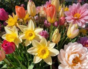 Obraz premium Vibrant spring blossoms garden floral arrangement outdoor close-up nature's beauty