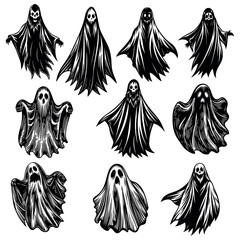 
set of black vector ghosts on white background