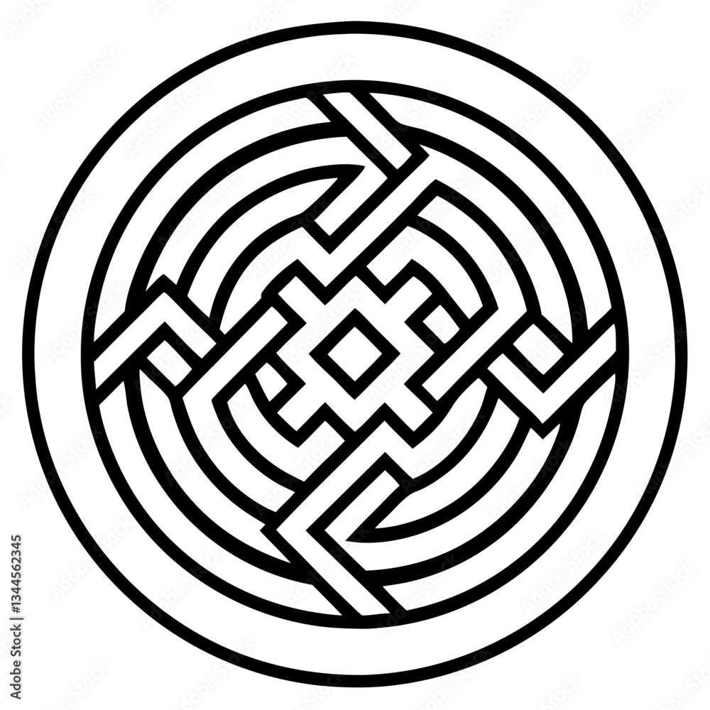 Poster geometric design with intricate patterns and circular shape, creating a visually appealing and symbo