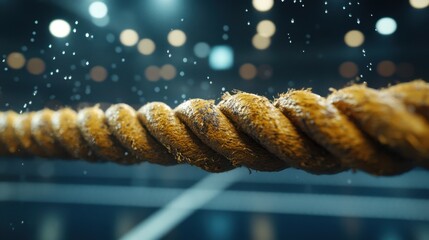 Close-Up of a Worn Rope with Bokeh Effect in a Dimly Lit Room