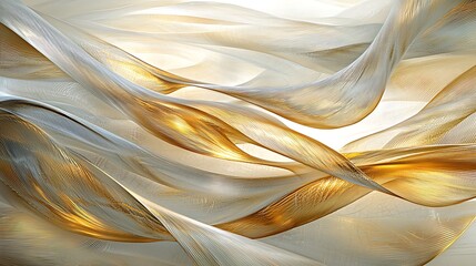 Elegant gold and white silk fabric moving creates abstract background for design