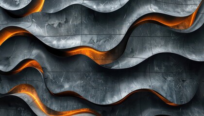 A black and orange wave with a metallic texture