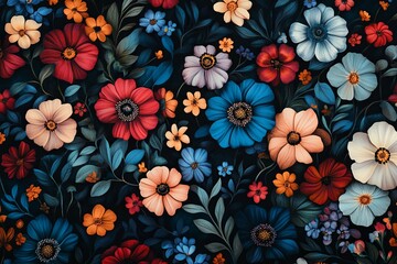 Beautiful colorful floral arrangement with various types of blooming flowers