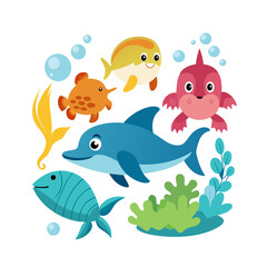 vector illustration of a cartoon whale Isolated on transparent background